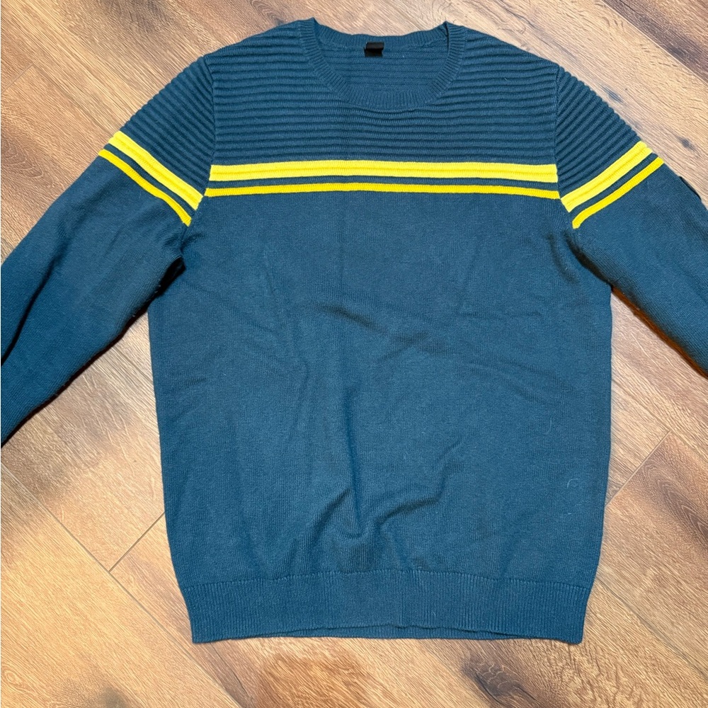 Men's Blue and Yellow Striped Sweater